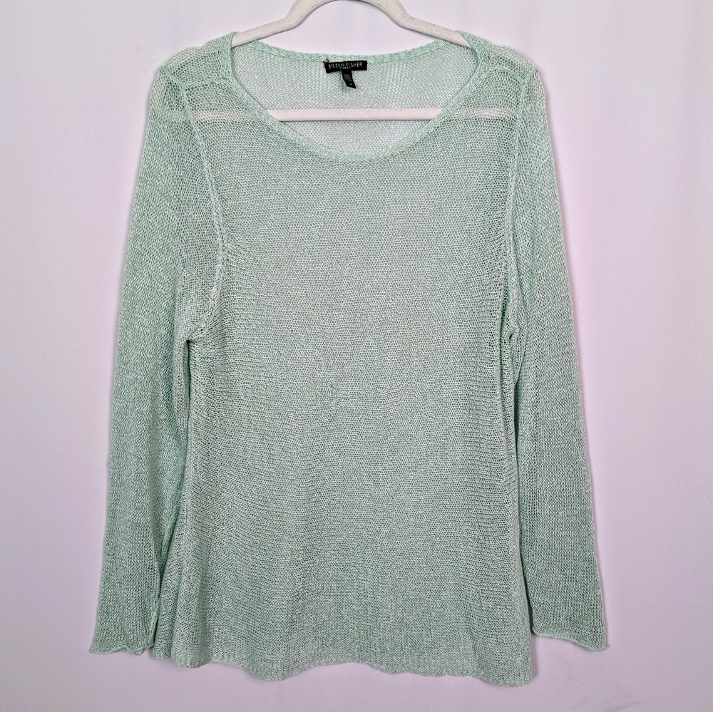EILEEN FISHER sz. XL Sweater Top Mint Open Knit Shirt Lightweight Long Sleeves